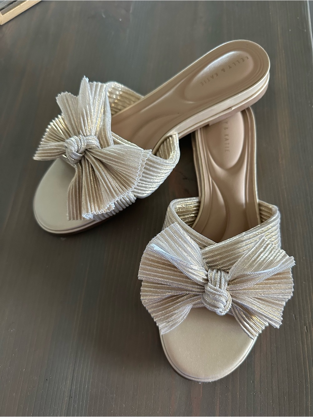 Kelly & Katie Champagne Knot Bow Slide Sandals